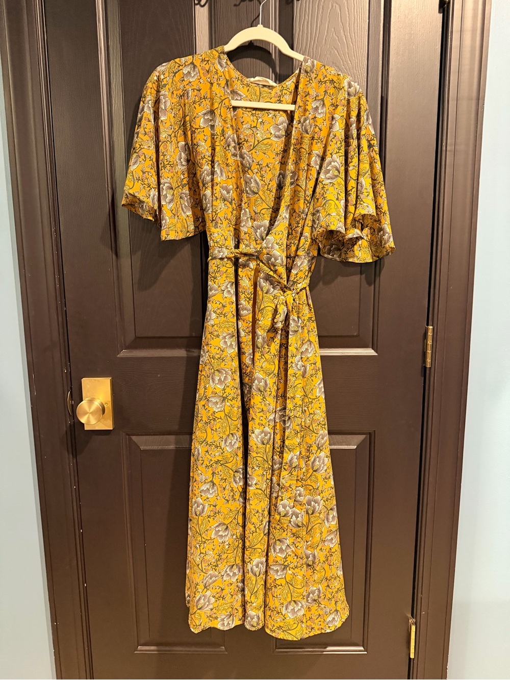 Floral Wrap Maxi Dress in Mustard Yellow